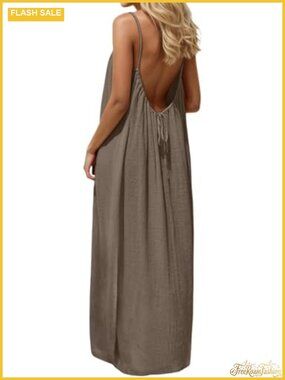 Backless Cami Maxi Dress Sleeveless Spaghetti Strap Solid Summer Lounge Dress